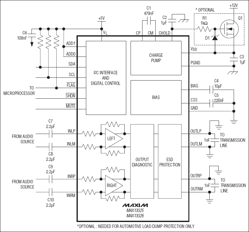 MAX13325、MAX13326：典型工作電路