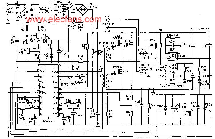 用KA7522D作為控制器的32W雙管熒光燈電子鎮流器電路 http://www.asorrir.com
