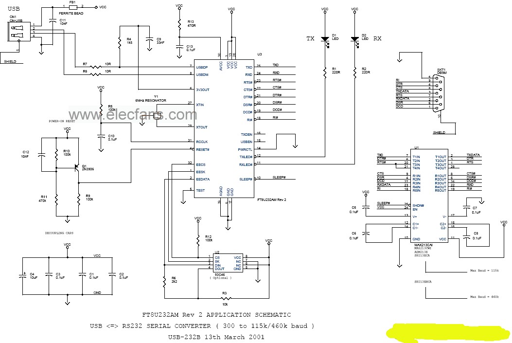 具有USB和RS-232接口的鼠標電路圖