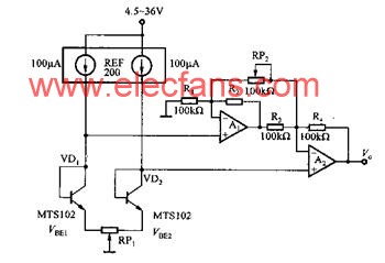 測量兩個溫敏二極管MTS102溫度差的測量電路 http://www.asorrir.com