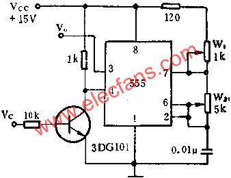 時基集成電路組成開關控制的脈沖發生器電路圖  www.asorrir.com