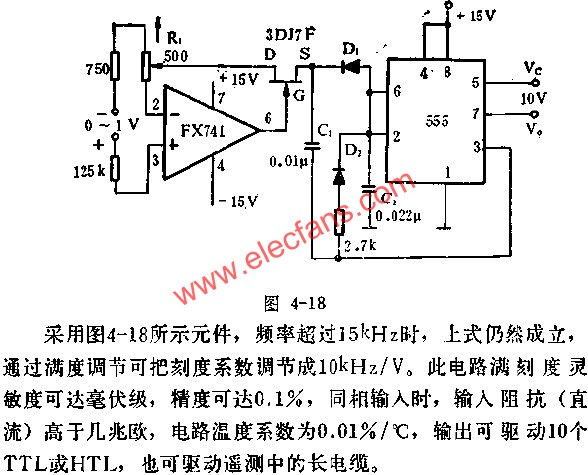 時基集成電路組成差分輸入電壓頻率轉(zhuǎn)換器電路圖  www.asorrir.com