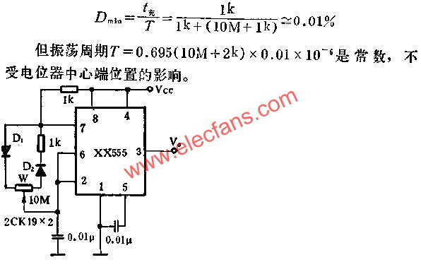 時基集成電路組成可變點穴比的脈沖發生器電路圖 www.asorrir.com