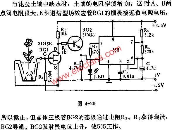 時基集成電路組成盆花缺水指示器電路圖  www.asorrir.com