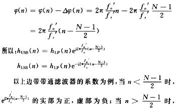 為使帶通濾波器的系數(shù)對(duì)稱，我們將帶通濾波器的系數(shù)附加一個(gè)相位△φ(n)