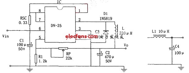 dn-25構成的開關電源電路圖