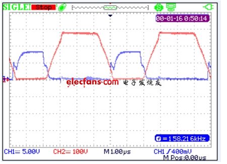 Vgs，Vds測量波形（SHS1000系列隔離示波表測量）。(電子系統(tǒng)設(shè)計)