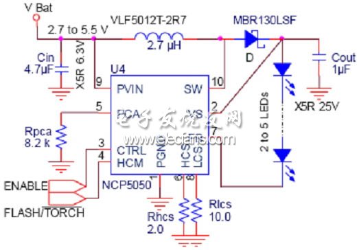 具備內部開關與時間限制保護的4.5W功率閃光燈驅動電路