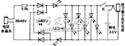 電話線供電電路圖-接萬(wàn)能手機(jī)充電器