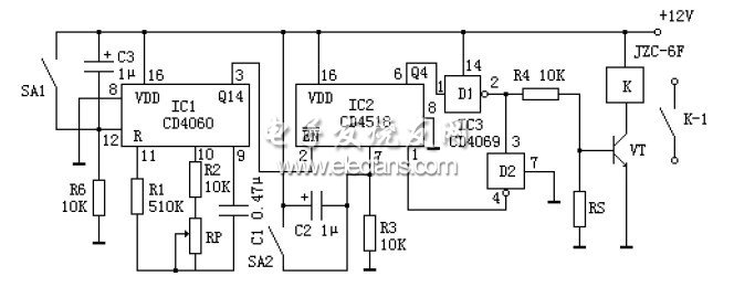 CD4060構成的精確長延時原理電路