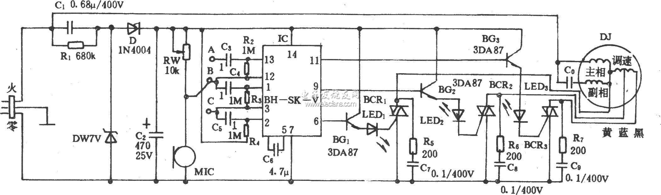 聲控電風扇裝置電路