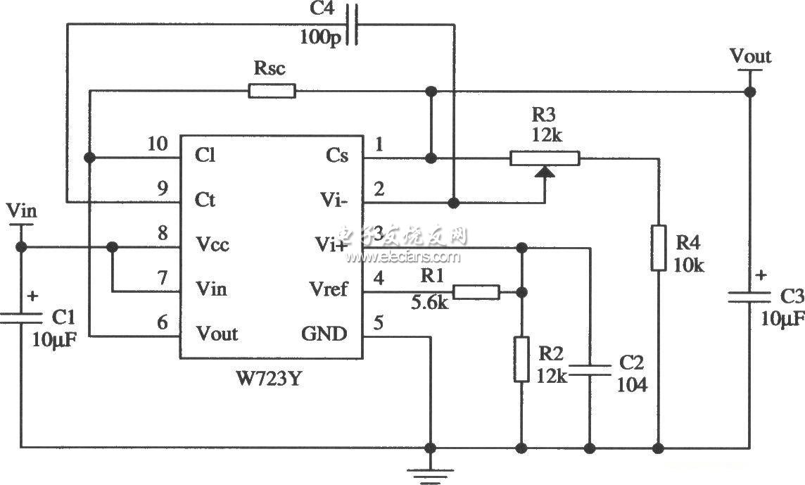 基于W723的正集成穩壓器應用電路