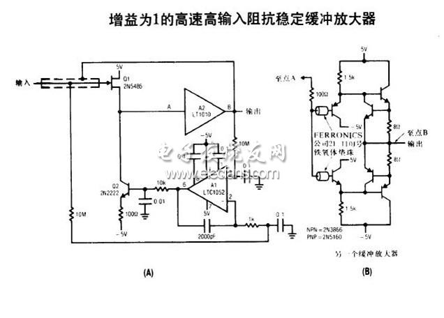 高速高輸入阻抗穩定緩沖放大器電路