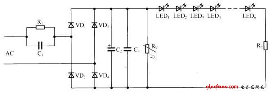 壓敏電阻構(gòu)成的LED驅(qū)動電路