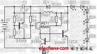 采用分立元件的LED串聯式手電筒電路
