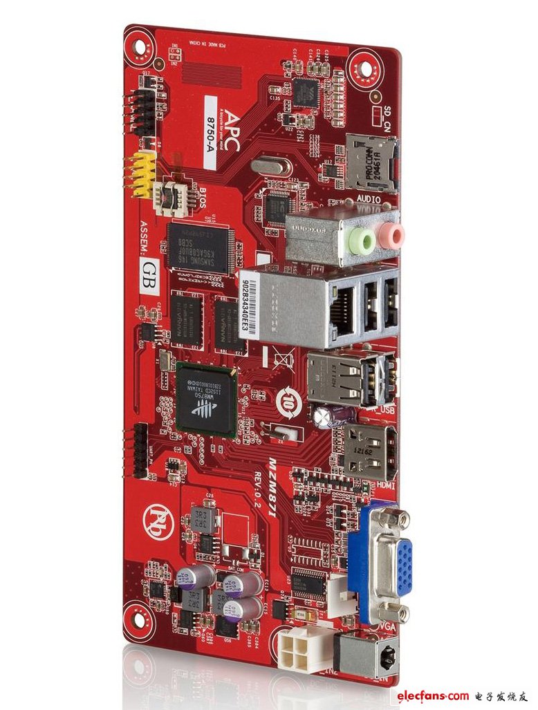 APC在標準Mini-ITX主板一半的尺寸上整合了內存、存儲器以及一組消費級I/O
