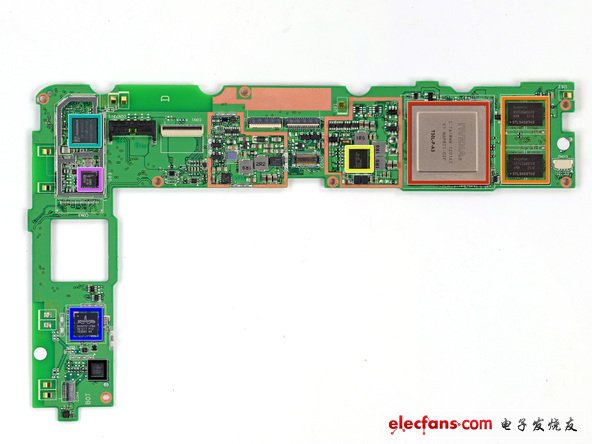 主板主要包含了以下廠商芯片：NVIDIA T30L Tegra 3 處理器；Hynix HTC2G83CFR DDR3 RAM；Max 77612A轉(zhuǎn)換開關(guān)調(diào)節(jié)器；AzureWave AW-NH665無線模塊；Broadcom BCM4751單芯片集成GPS接收器；NXP 65N04；Invensense MPU-6050陀螺儀和加速度計
