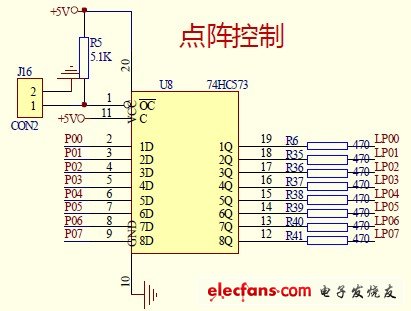 在LED點陣屏上實現顯示禮花的功能原理接口圖