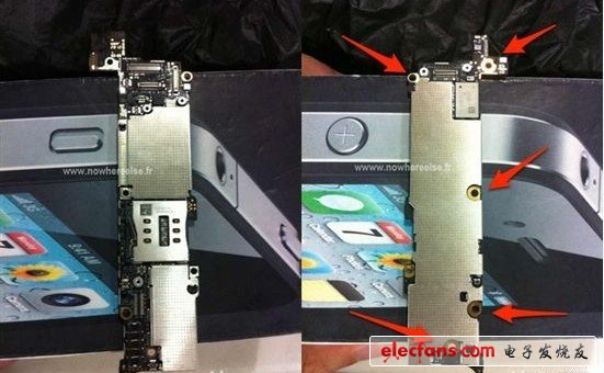 從曝光的照片上來看，iPhone 5的主板密封性更加嚴(yán)密，爆料人士透露稱，除了Wi-Fi和藍(lán)牙模塊可以直接動手換換外，其余部件如果壞掉，該機(jī)就杯具了因?yàn)榧啥忍呔S修相當(dāng)麻煩