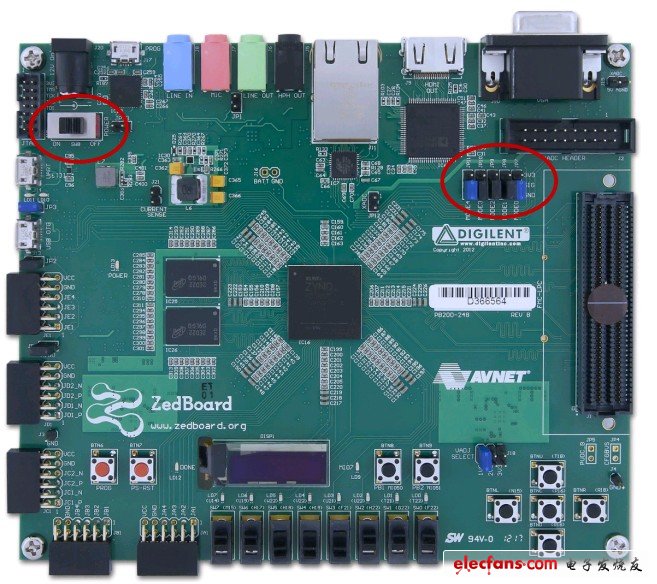 給ZedBoard上電，將啟動(dòng)模式設(shè)置為Jtag啟動(dòng)，將mini USB下載線(xiàn)接上，并將mini USB to Uart接上