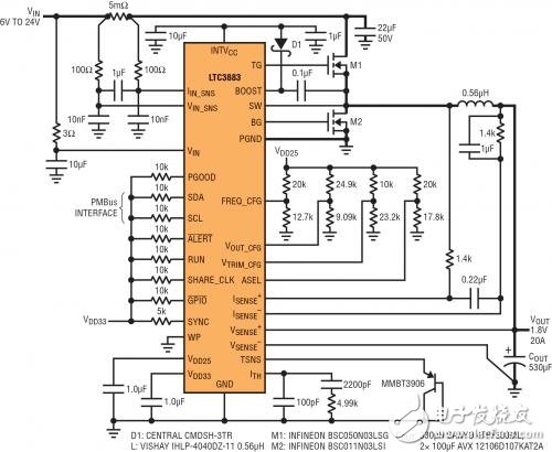 具 DCR 檢測的高效率 500kHz 1.8V 降壓型轉換器