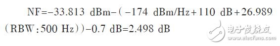 測試線的傳輸損耗為-0.7 dB，由噪聲系數NF的計算公式可得：