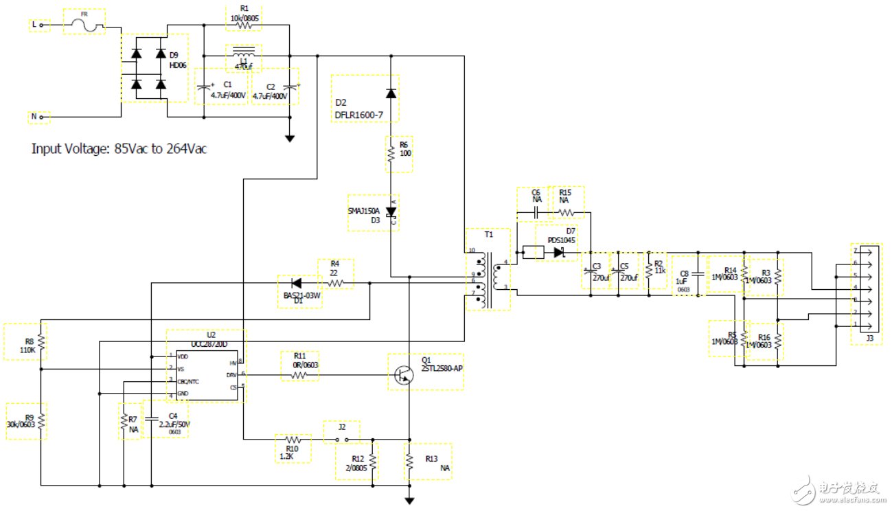 Figure 1：5W無Y電容充電器原理圖