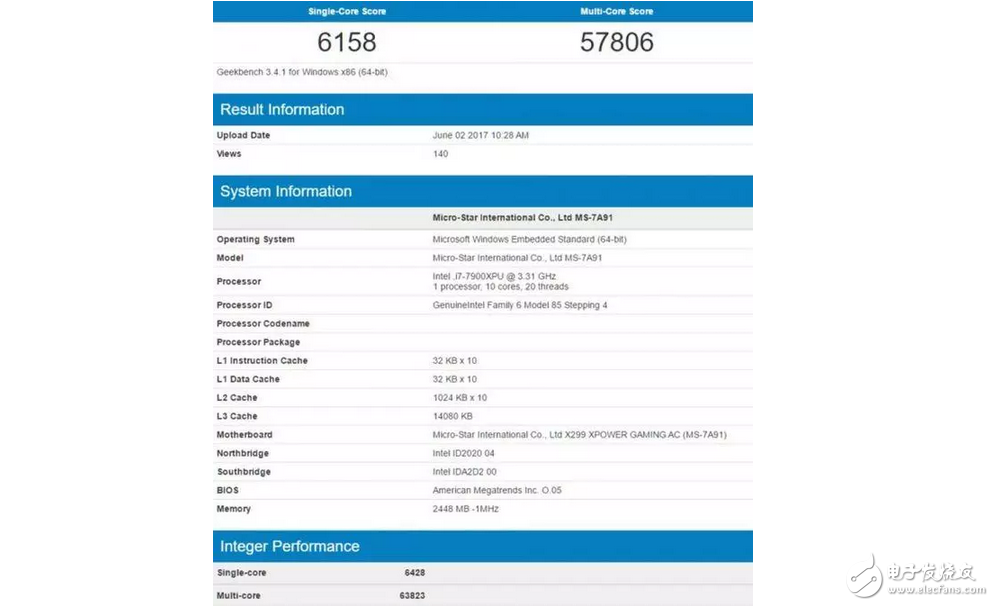 英特爾Skylake X處理器現(xiàn)身跑分庫(kù)：對(duì)比AMD Ryzen處理器結(jié)果有點(diǎn)