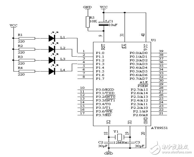用AT89S51單片機定時作為定時計數器硬件電路（二）