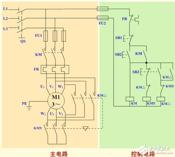 降壓啟動控制線路(按鈕/接觸器控制星型/三角形)