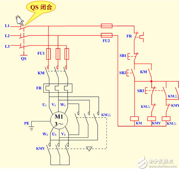 降壓啟動控制線路(按鈕/接觸器控制星型/三角形)