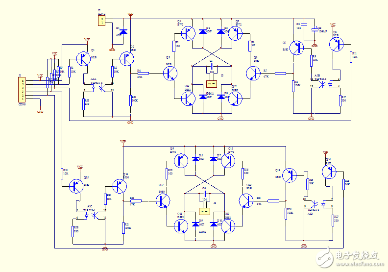 雙H橋路驅動兩路電機TLP521-4光耦