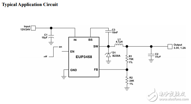 EUP3458-1,1.2A，30V，1.2mhz降壓轉(zhuǎn)換器