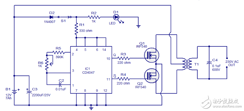 cd4047應用電路圖解（信號控制電路圖、逆變器電路圖）