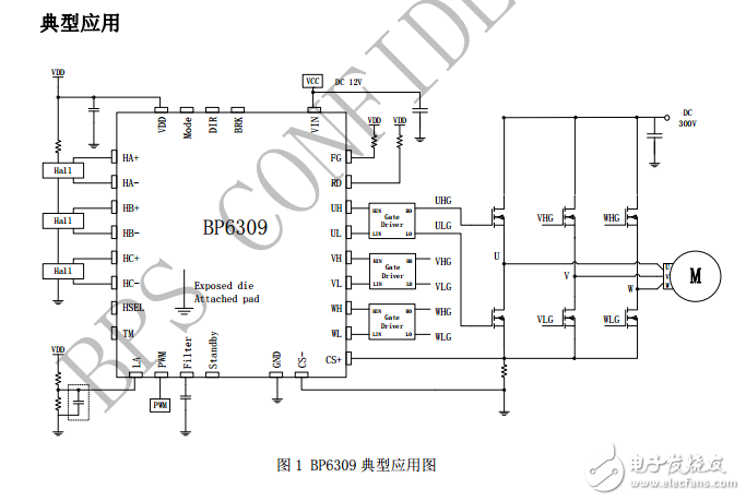 三相無刷直流電機(jī)正弦波控制芯片BP6309