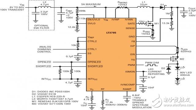 汽車最新的大電流LED應用需要堅固和低噪聲LED驅(qū)動器