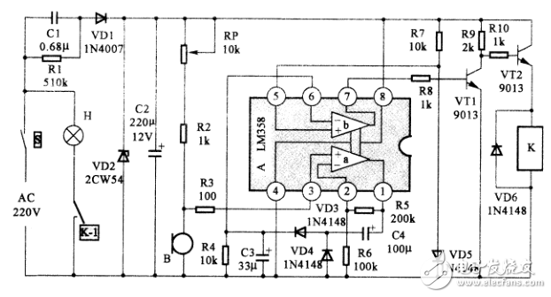 LM358應用電路之聲控延時開關電路