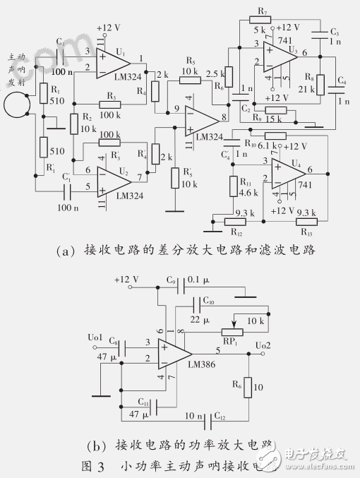 LM386應(yīng)用電路之小功率主動(dòng)聲吶發(fā)射及接收電路