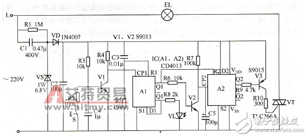 cd4013樓梯延時照明燈的應(yīng)用