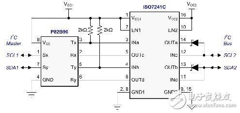  圖 4 多主機應用隔離式 I2C 總線接口