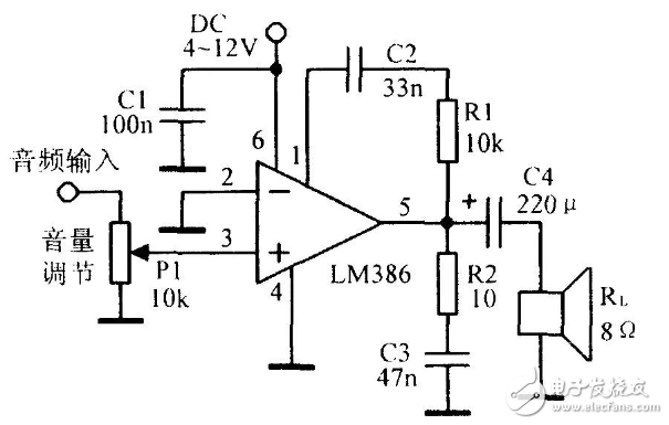 音頻功率放大器LM386引腳圖及功能_工作原理_電氣參數及應用電路圖