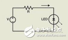 圖1 電阻受限LED的簡(jiǎn)易電源解決方案