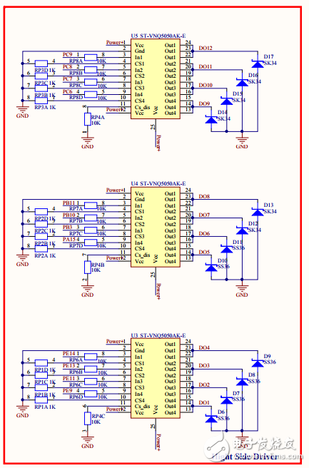 基于STM32的8通道4軸液壓驅動控制器電路圖