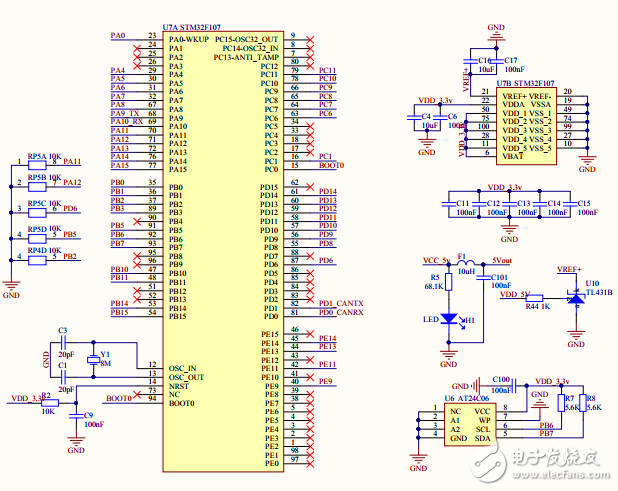 基于STM32的8通道4軸液壓驅動控制器電路圖