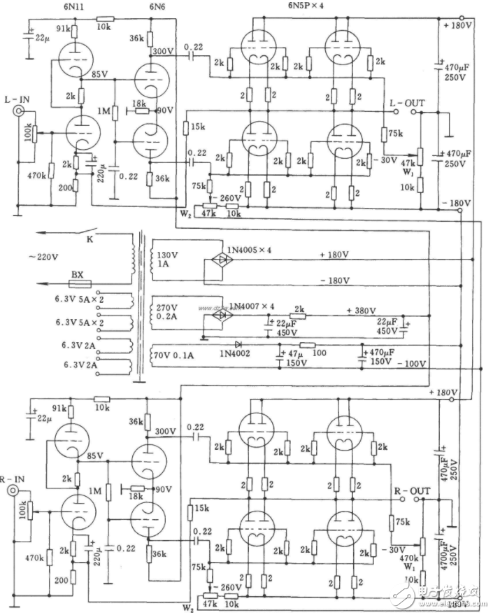 簡(jiǎn)易電子管功放電路圖大全（6P3P\TDA2822\MC-275\6N5P電子管）
