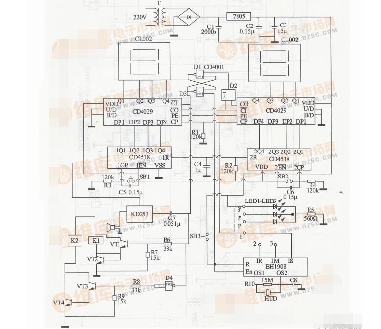 cd4029應用電路圖大全(四款倒計時定時器/高精度通用定時器/可控硅觸發電路)