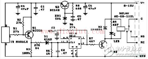 cd4013應用電路圖大全（觸摸開關電/定時器/繼電器/電源頻率檢測器）