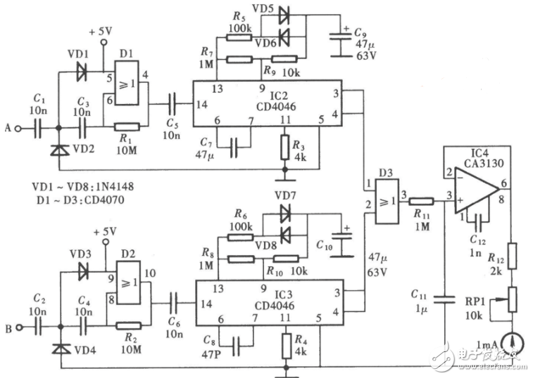 cd4046應(yīng)用電路圖大全（金屬探測儀/頻率計(jì)/充電器/信號發(fā)生器）